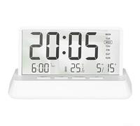 Modern Minimalist Transparent LCD Digital Alarm Clock with Thermometer, For Perpetual Calendar, Snooze Function, Large Display for Bedroom Desk Home Office Decor(White transparent)
