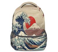 Modern Minimalist Ukiyo-e Print Backpack Unisex Kids Casual Daypack The Great Wave Themed Travel Bookbag (print 1)