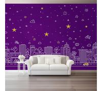 Modern Minimalist Wall Mural Photo Wallpaper, 3D Wall Art Non-Woven Wall Covering Purple City Stars 350 X 256 Cm, Large Poster for Living Room Bedroom Office Tv Background Wall Decor
