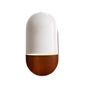 Modern Minimalist Wall Sconce, Nordic Contemporary Wall Light Fixture, Walnut Wood Backplate, White Metal Cylindrical Shade, 12W 3-Color Dimmable LED Accent Lighting for Bedroom