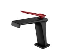 Modern Minimalist Waterfall Faucet Creative All Copper Basin Water Tap Home Hot and Cold Single Hole Bathroom Tap-The Water is Blackened 6.9inch (The water is plated black with paint red 6.9inch)