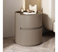 Modern Minimalist White Round Bedside Table - Solid Wood Compact Nightstand with Storage Drawers - Stylish Mini Dresser for Bedroom Decor Essential Furniture Piece