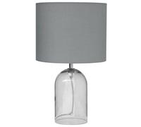 Modern Minimalistic Bedside Table Lamp Glass Base Fabric Drum Shade Grey Devoll