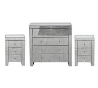 Modern Mirrored Bedroom Furniture Set - 3 Chest of Drawers and 2 Bedside Tables, 7 Drawers Storage Cabinet, Stylish and Functional Design for Home Decor