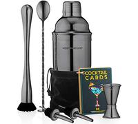 Modern Mixology 8-Piece Cocktail Shaker Set with Velvet Bag | Complete Cocktail Kit Gift Set | Top Bartender Gifts for Men & Women | Travel Bar Tools (Black)