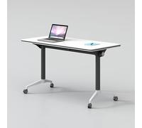 Modern Mobile Folding Conference Table - White Flip Top Meeting Desk with Quiet Wheels Large Portable Training Table for Home Office & Classroom Use (1pc)