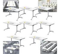 Modern Mobile Meeting Table, Foldable Conference Table, with Silent Wheels, Ideal for Meetings and Group Work, Modern Design, Easy Setup, Space-Saving,8,120x60x75cm