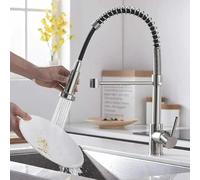 Modern Mono Kitchen Mixer Tap Dual Spout & Pull Out Spray Single Lever Chrome 360° Swivel Spout 2-Modes Spray Faucet Water Tap