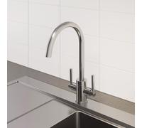 Modern Mono Kitchen Sink Mixer Tap Twin Lever Chrome Curved Swivel Spout Faucet