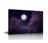 Modern Moon Artistic Background Wall Art Nightscape Painting Prints on Canvas Framed Ready to Hang-1 Panels Lunar Moonlight Prints Fine Art for Home Wall Decor 18x12in