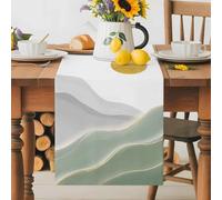 Modern Mountain Sunset Scenery Table Runner 72 Inches Long, Sage Green Gold Stripe Washable Table Runners Heat-Insulation Kitchen Dining Table Decorations for Home Party Decor 13x72in