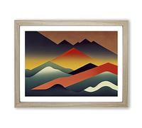 Modern Mountain View Abstract Framed Wall Art Print A2 Oak