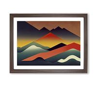 Modern Mountain View Abstract Framed Wall Art Print A2 Walnut