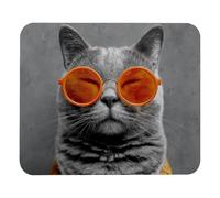Modern Mouse Pad Cool Cat Wearing Orange Round Glasses Square Mouse Mat Desk Pad 25x30cm for Office,PC,Computer
