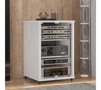 Modern Movable 2-tier Media Storage Cabinet With Wheels, Glass Door Audio Tower & Wifi Router Hidden Box For Home, Office, Theater White 60 * 60 * 89CM/23.6 * 35IN