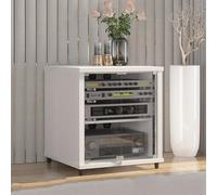 Modern Movable 2-tier Media Storage Cabinet With Wheels, Glass Door Audio Tower & Wifi Router Hidden Box For Home, Office, Theater White 60 * 60 * 62CM/23.6 * 23.6IN