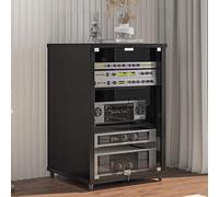 Modern Movable Media Storage Cabinet with Wheels 2-Tier Video Media Stand with Glass Door Rack Audio Tower WiFi Router Hidden Box for Home, Office, Theater(Black,60 * 60 * 89CM/23.6 * 35IN)