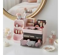 Modern Multi-Compartment Cosmetic Storage Organiser with Drawers, Pink