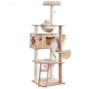 Modern Multi-Layer Wooden Cat Tower with Climbing Frame, Nest & Scratching Posts Activity Tree House(A)