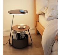 Modern Multifunctional Smart Nightstand with Storage LED Coffee Table Double-Layer Shelf with Wireless Charging Station Ideal for Sofas and Living Rooms