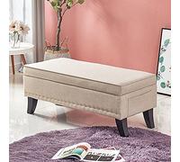 Modern Multifunctional Storage Bench - Cotton Linen Upholstered Ottoman for Living Room & Bedroom Stylish End of Bed Footrest Stool 80x45x40cm (31x18x16inch)