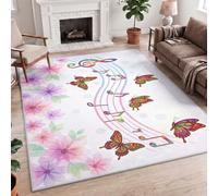 Modern Music Pop Art Glowing Music Sheet Butterflies Multicolour Soft Floor Mat, Easy-Clean, Stain-Resistant 80x150cm (2.6x5ft), Non-Slip 0.27" Thick Washable Rug, Hall, Kitchen, Utility, Entry