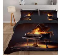 Modern Musical Instrument Double Duvet 4.5 Tog for Kids Teens Adults, Piano Flame Patterned Coverless Duvet, Soft Lightweight Double Quilt for All Season (Black,200x200cm, A761)