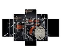 Modern Musician Drummer Poster Artwork 5 Pieces Black and White Wall Art Musical Instrument Pictures Shelf Drum Set Canvas Paintings Contemporary Home Decor Stretched Framed Ready to Hang - 60"Wx40"H