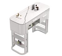 Modern Nail Desk for Nail Techs - Manicure Table with 4-Tier Storage Shelves Elegant Salon Spa Workstation Marble/Wood Top Multipurpose Dressing Table