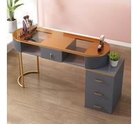 Modern Nail Tech Desk - Stylish Manicure Table with Drawers & 3-Tier Storage Cabinet for Professional Nail Artists - Functional Wooden Salon Spa Workstation