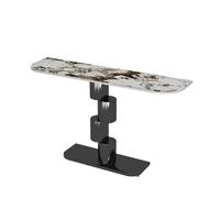 Modern Narrow Console Table with Metal Legs & Stone Slab TopStylish Sofa Table for Living Rooms Entryways Hallways Offices90cm Black & White Design