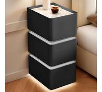 Modern Narrow Nightstand Solid Wood Bedside Table with 3 Ders Sintered Stone Top Easy NoInstall Side Table with Concea Handle Black 40x40cm/16x16in