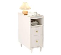 Modern Narrow Nightstand with 2 Ders, Slim Bedside Table for Bedroom & Living Room, Solid Wood, Widths 20/25/30 cm, White h (30 cm)