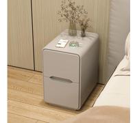 Modern Narrow Nightstand with 2 Drawers Invisible Handle Compact Design for Small Spaces Ideal for Bedroom Living Room and Study (Light Gray 35x40x48cm)