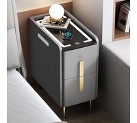 Modern Narrow Nightstand with Charging Station & Storage, Space-Saving Bedside Table with Drawers & LED Light, Easy Assembly Furniture for Bedroom, Living Room & Small Spaces