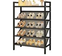 Modern Narrow Shoe Storage - Space-Saving Tilting Shoe Rack with Top Shelf for Entryways, Hallways, Closets, Behind Doors - Metal Design (Black, 50cm x 19cm x 114cm)