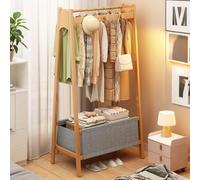 Modern Natural Bamboo Coat Rack Stand Simple Floor Standing Cloak Rack with Hooks & Storage Basket Shelf for Hallway Entryway Bedroom Bathroom Office nization.