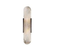 Modern Natural Marble Wall Sconce White Alabaster Wall Lamp LED Warm Light Headboard Lights for Living Room TV Background Decor(Black,H35cm)