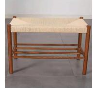Modern Natural Oak Stool, Handwoven Cotton Rope, Indoor/Outdoor Shoe Bench Storage Cabinet, 70x35x45cm (28x14x18inch), Walnut Finish - Stylish & Functional