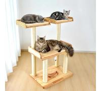 Modern Natural Real Wood Large Cat Tree with Extra Large Platform Perch for Indoor Cats, up to 30 Pounds