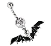 Modern Nature Piercingschmuck Steel Belly Bar 1.6 x 8 mm, 10 mm or 12 mm, Stone Clear with Bat Pendant