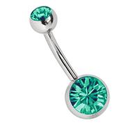 Modern Nature Piercingschmuck Titanium Belly Bar 1.6 x 14 mm with Zirconia 8 mm and 5 mm Round Stone Pendant In Green/Turquoise