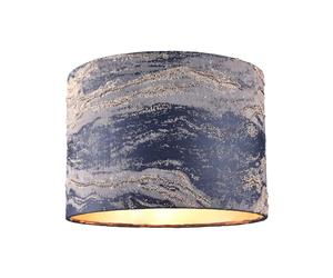 Modern Navy Blue Jacquard Cotton Lampshade with Gold Leaf Foil Wavy Decor| 18cm x 25cm | Champagne Gold Inner Paper Lining by Happy Homewares