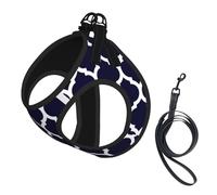 Modern Navy Blue Moroccan Geometric,Pet Harness,Adjustable Reflective Dog Harness,Pet Leash Vest,M