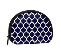 Modern Navy Blue Moroccan Geometric, Women's Storage Bag Shell Makeup Bag Small Coin Purse Shell Change Pouch