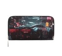 Modern Neon Race Car Wallets PU Leather Wallet for Women Men Zipper Credit Card Purse Long Clutch Purse