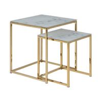 Modern Nest of Tables - White Marble Glass, Sl lack Steel Frame