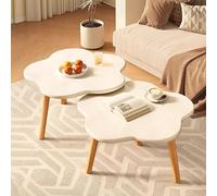 Modern Nesting Coffee Table Set of 2 - Irregular Mid-Century Modern Design with Small End Table - Easy Assembly for Living Room, Reception, Office (50x32+40x64cm)