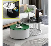 Modern Nesting Coffee Table Set of 2Round Glass Top & Sturdy Metal Frame Stylish Industrial Design with Storage for Small Spaces Perfect for Living Room & Home Decor