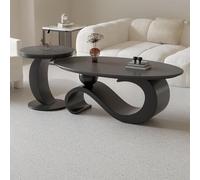 Modern Nesting Coffee Tables Set Of 2, Oval Sintered Stone Design for Living Room, Contemporary Steel Center and Side Table Combo